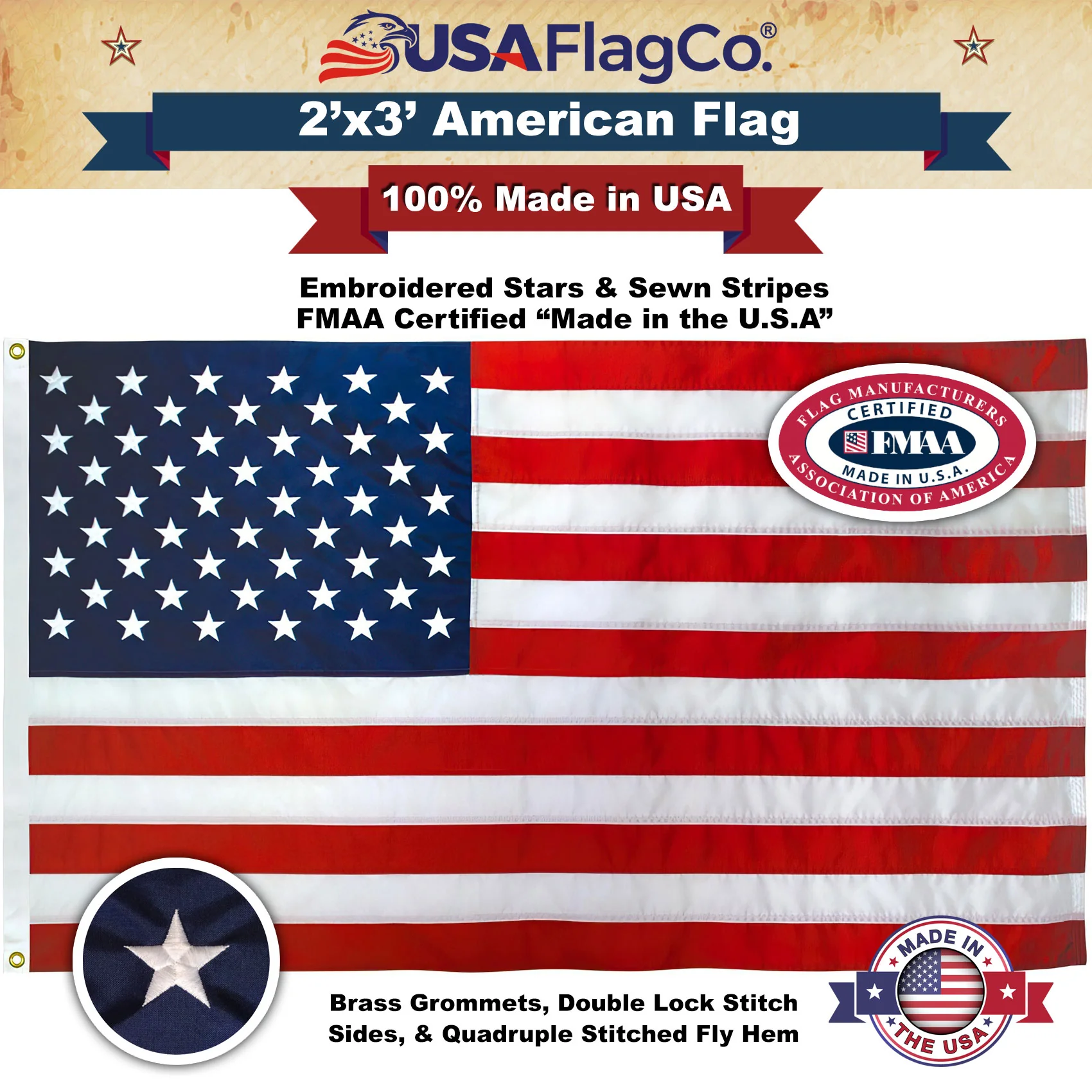 American Flag 2x3 Made in USA – Solar Shield Nylon - Image 3