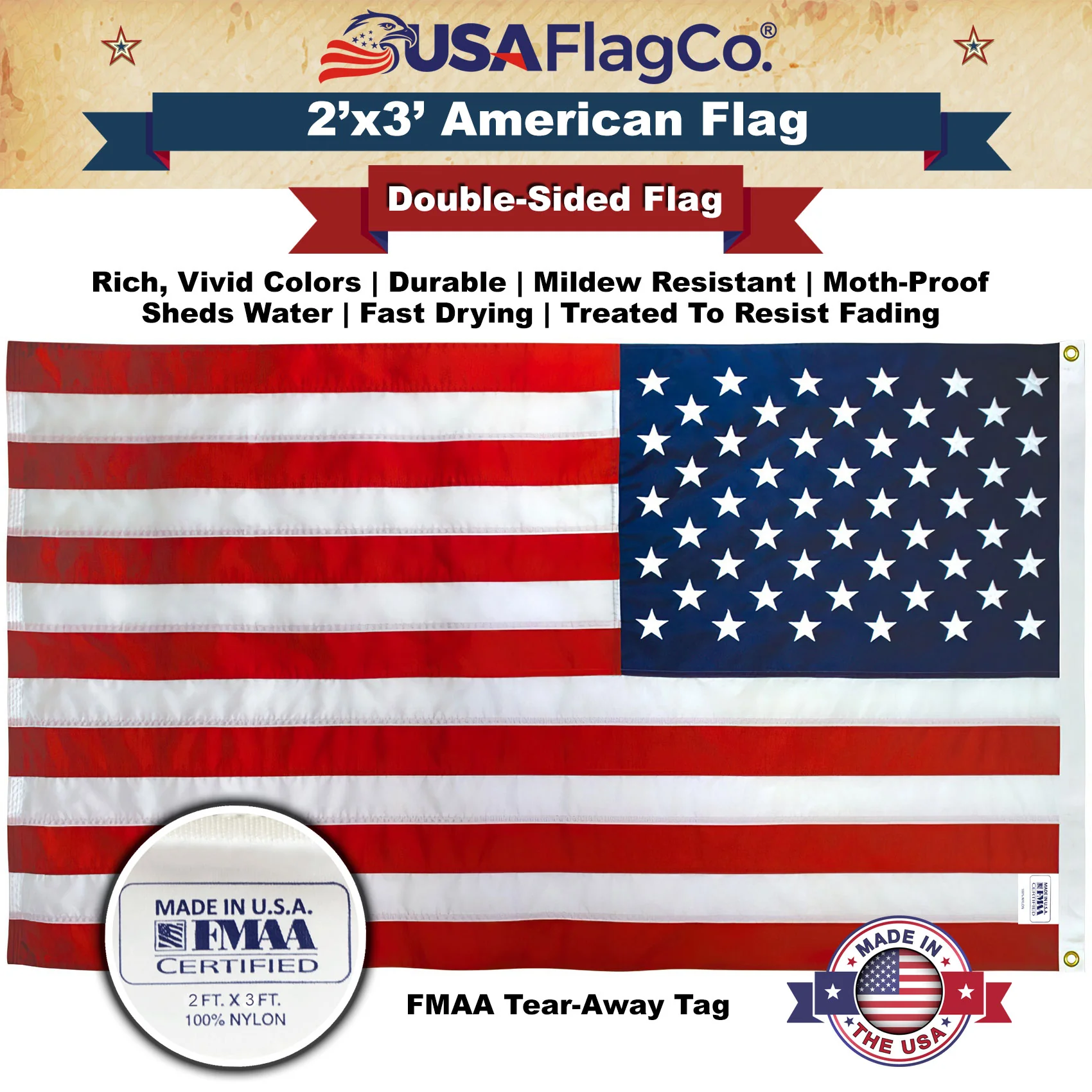 American Flag 2x3 Made in USA – Solar Shield Nylon - Image 4