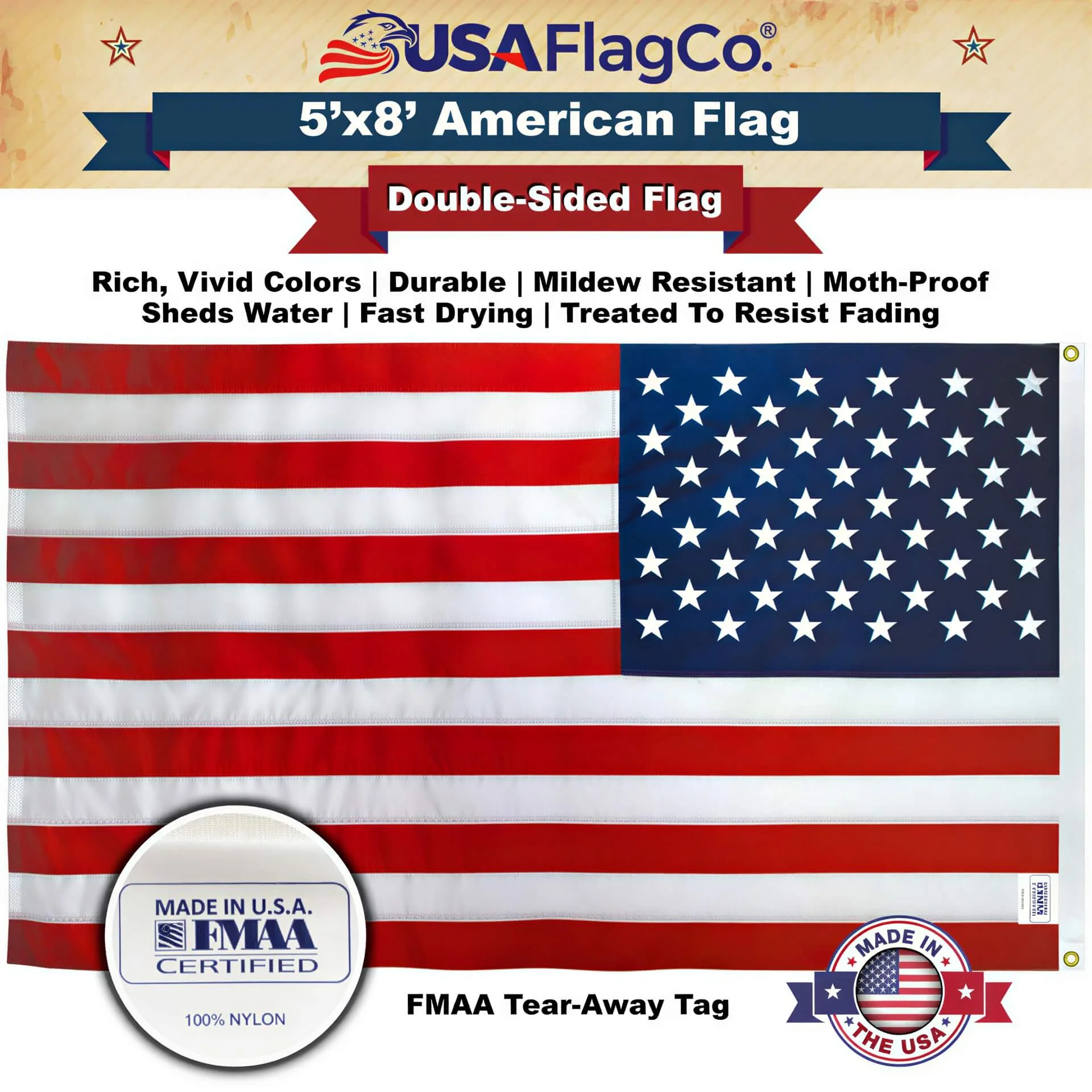 American Flag 5x8 Made in USA – Solar Shield Nylon - Image 5