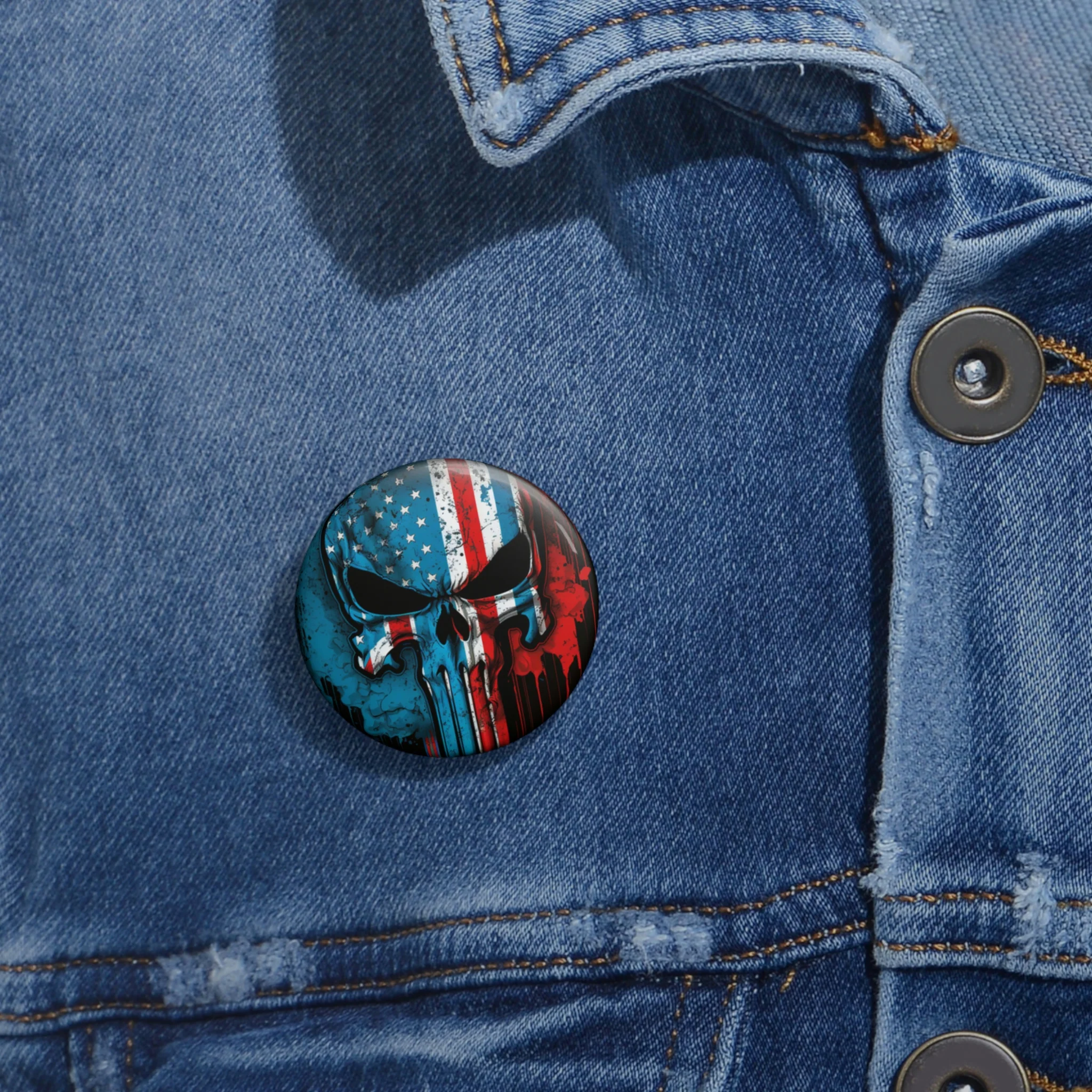 American Flag Punisher Skull Custom Pin Buttons - Image 4