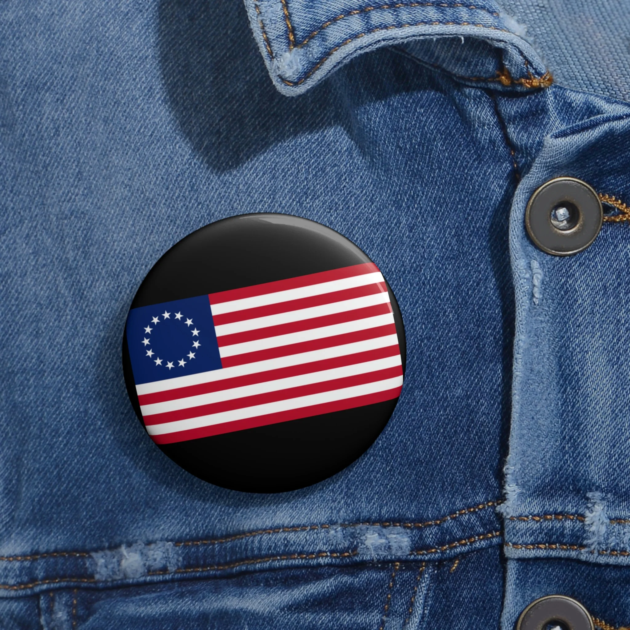 Betsy Ross Flag Custom Pin Buttons - Black - Image 6