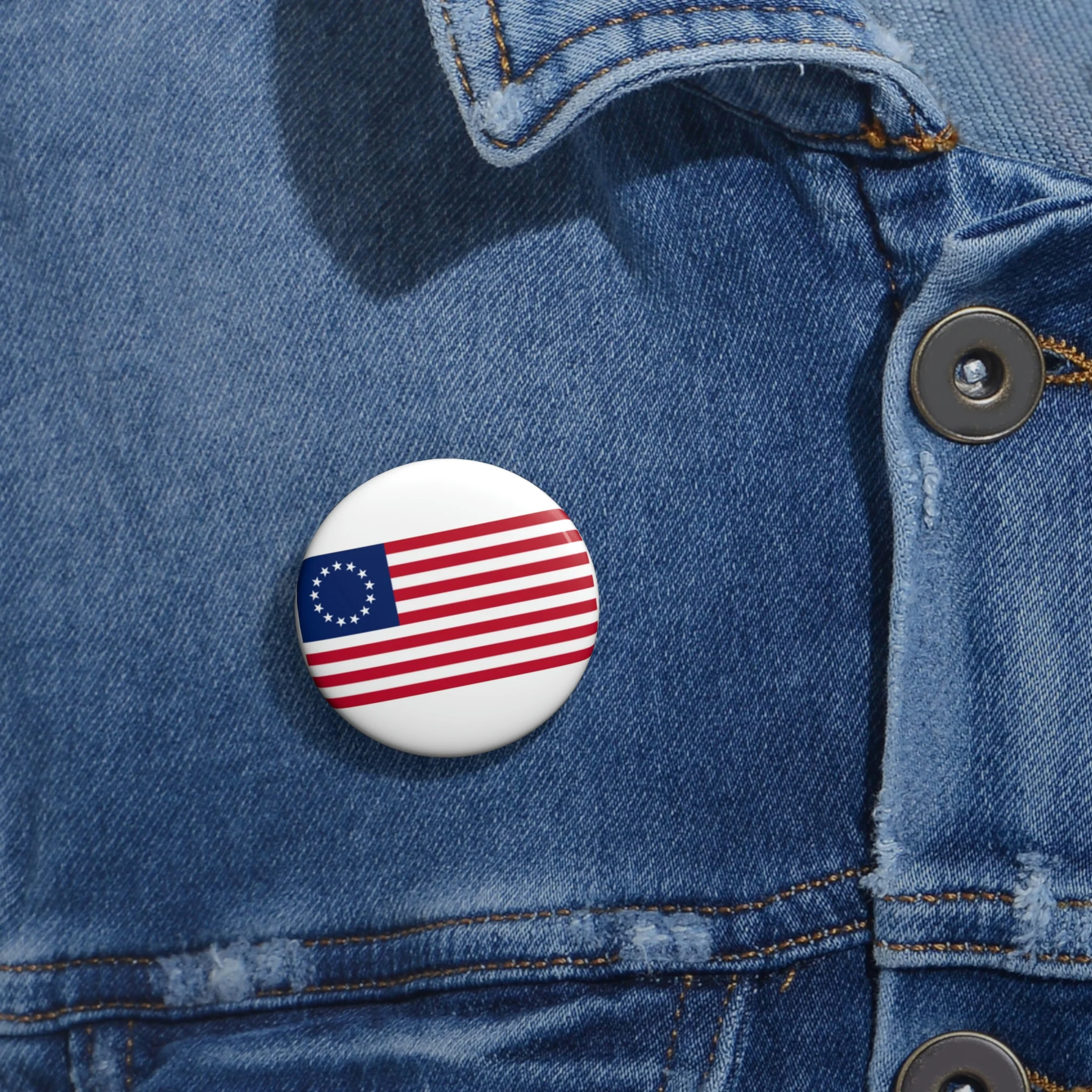 Betsy Ross Flag Custom Pin Buttons - White - Image 4