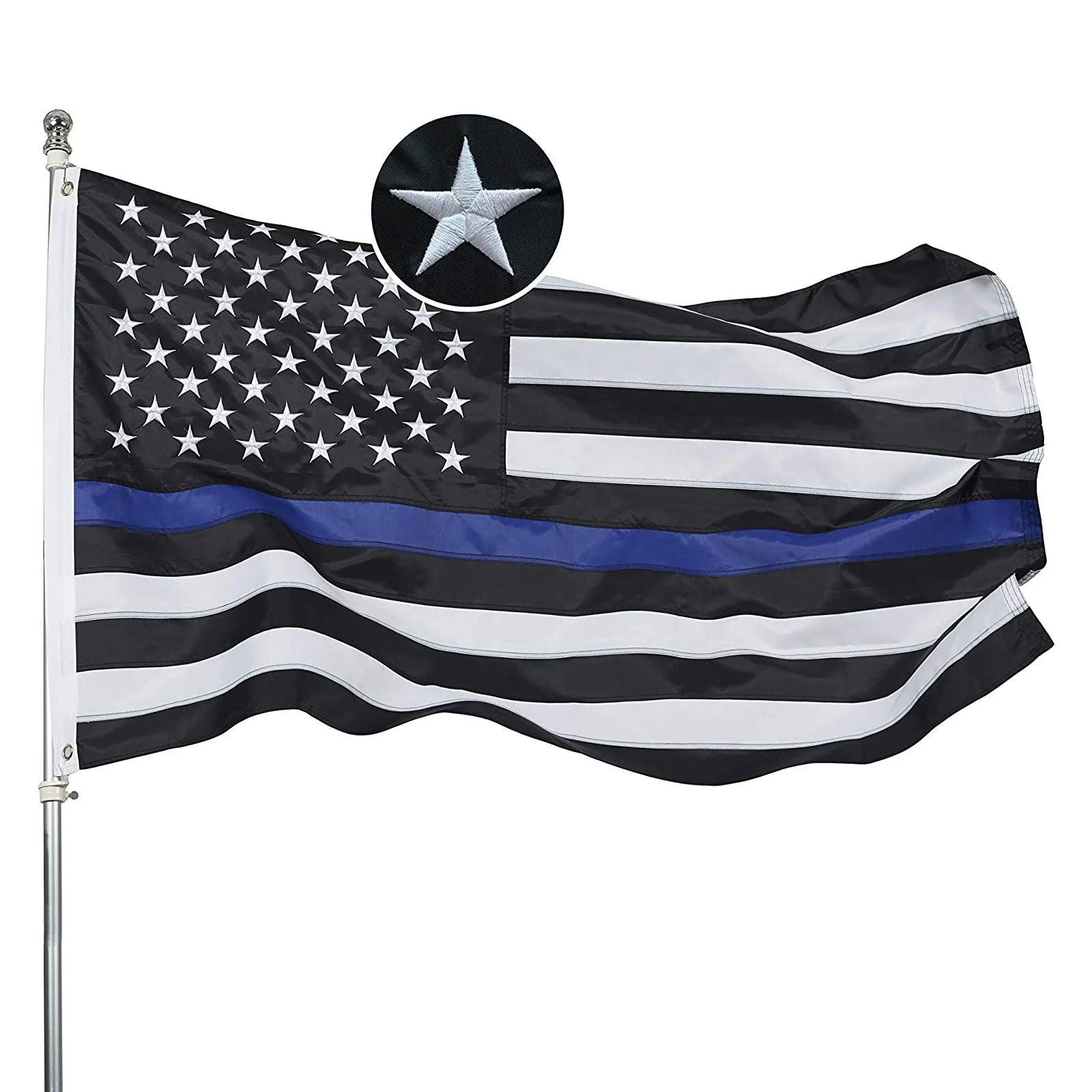 Thin Blue Line American Flag (3x5 foot) Embroidered Stars & Sewn Stripes - Image 8