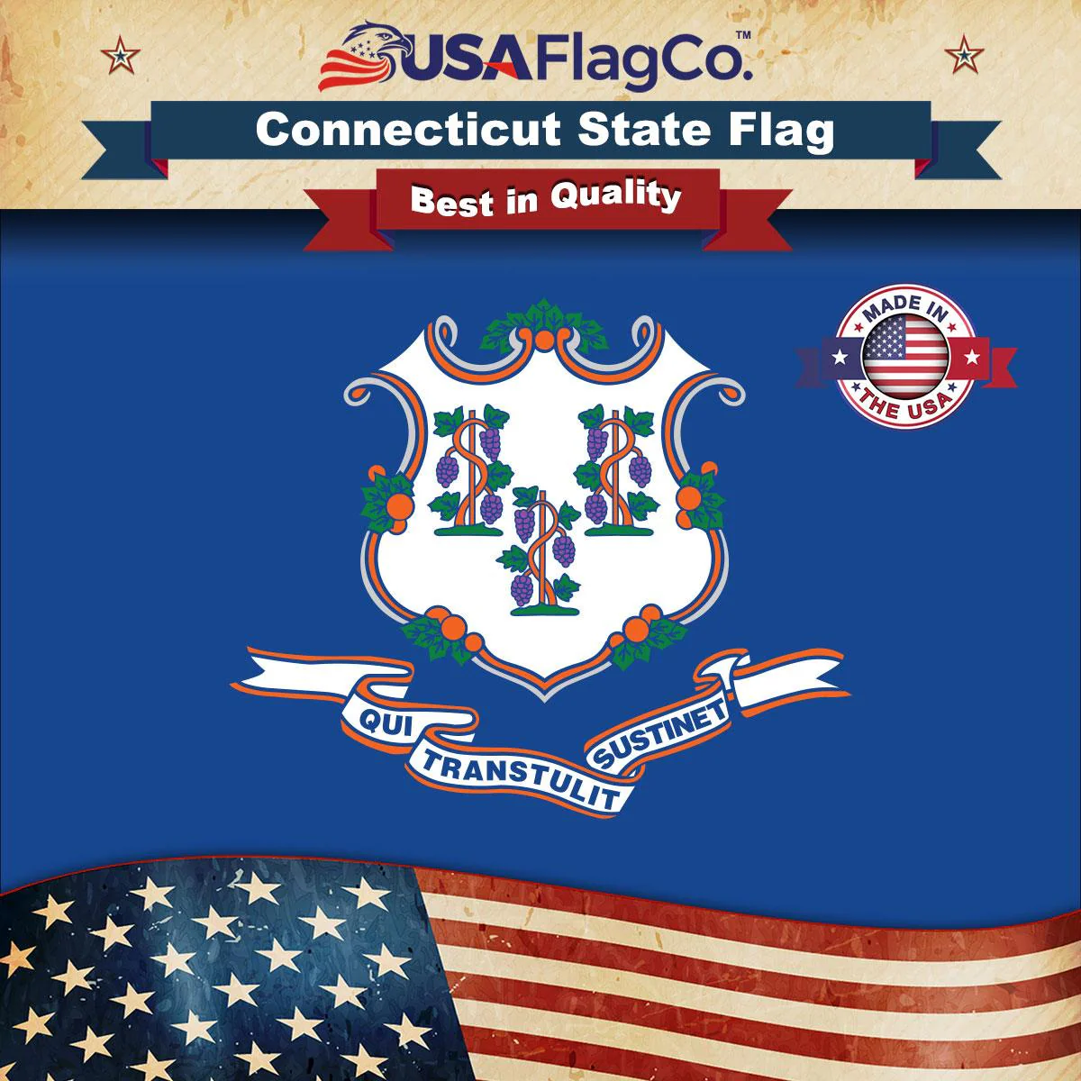 Connecticut State Flag Made in USA – Heavy Duty Nylon