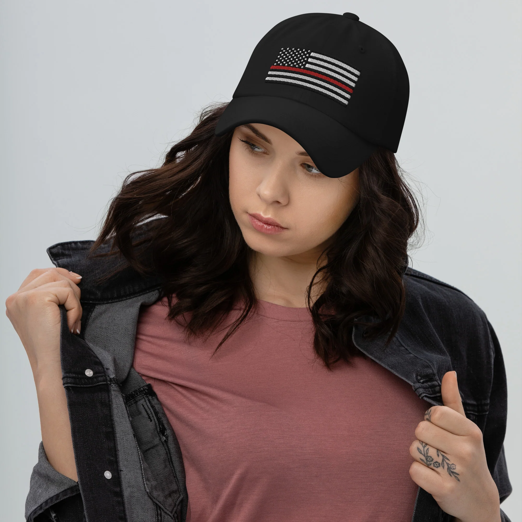 Dad Hat - Thin Red Line Flag (Embroidered Flag) - Image 7