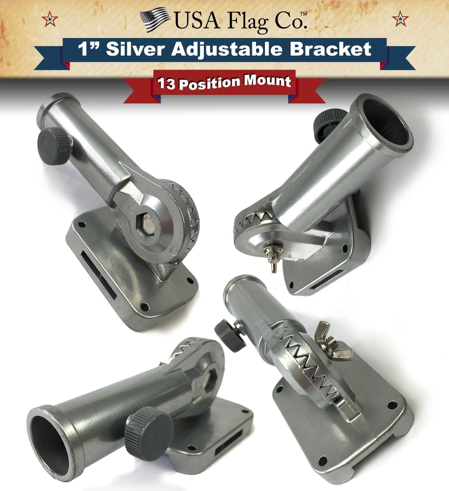FREEDOM™ 13-Postion Aluminum Flag Pole Bracket - Silver (1-inch Diameter) - Image 3