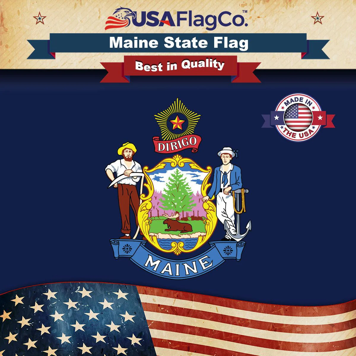Maine State Flag Made in USA – Official & Historic Pine Tree Designs