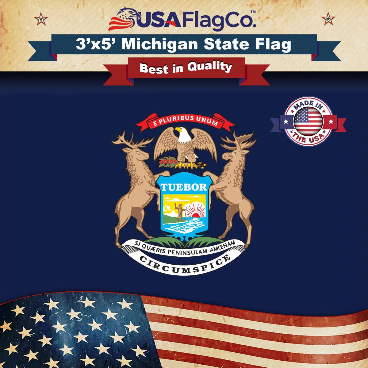 Michigan State Flag Made in USA – Heavy Duty Nylon