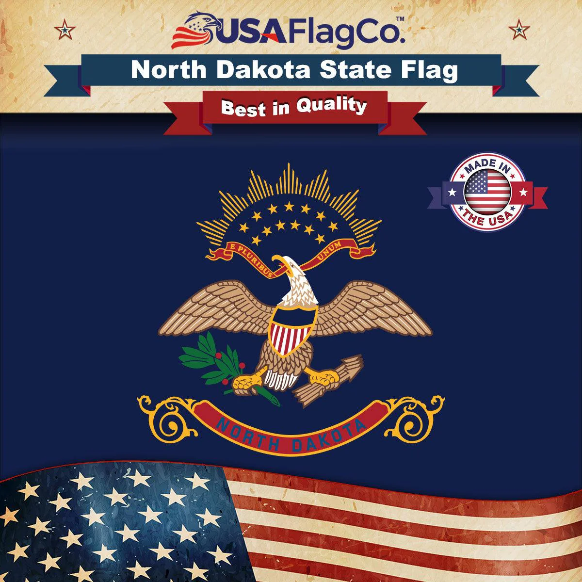 North Dakota State Flag Made in USA – Heavy Duty Nylon