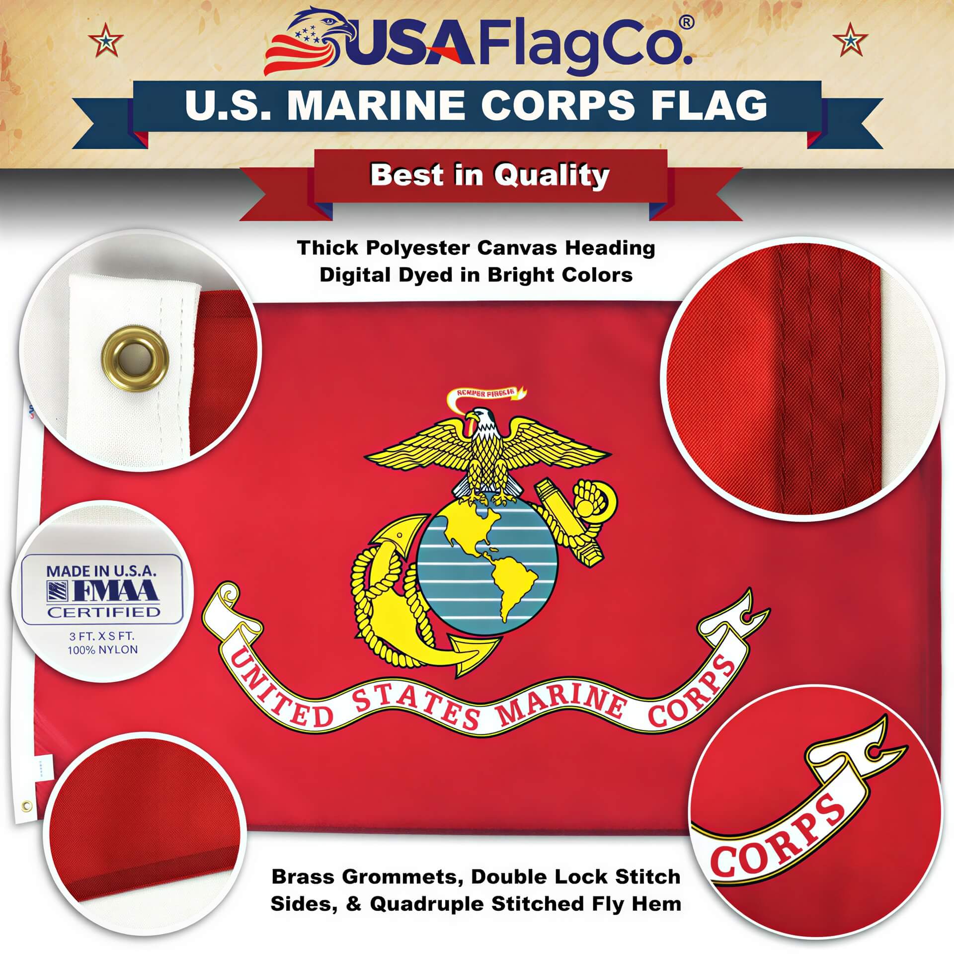 Marine Corps Flag Made in USA – Official USMC Nylon - Image 3