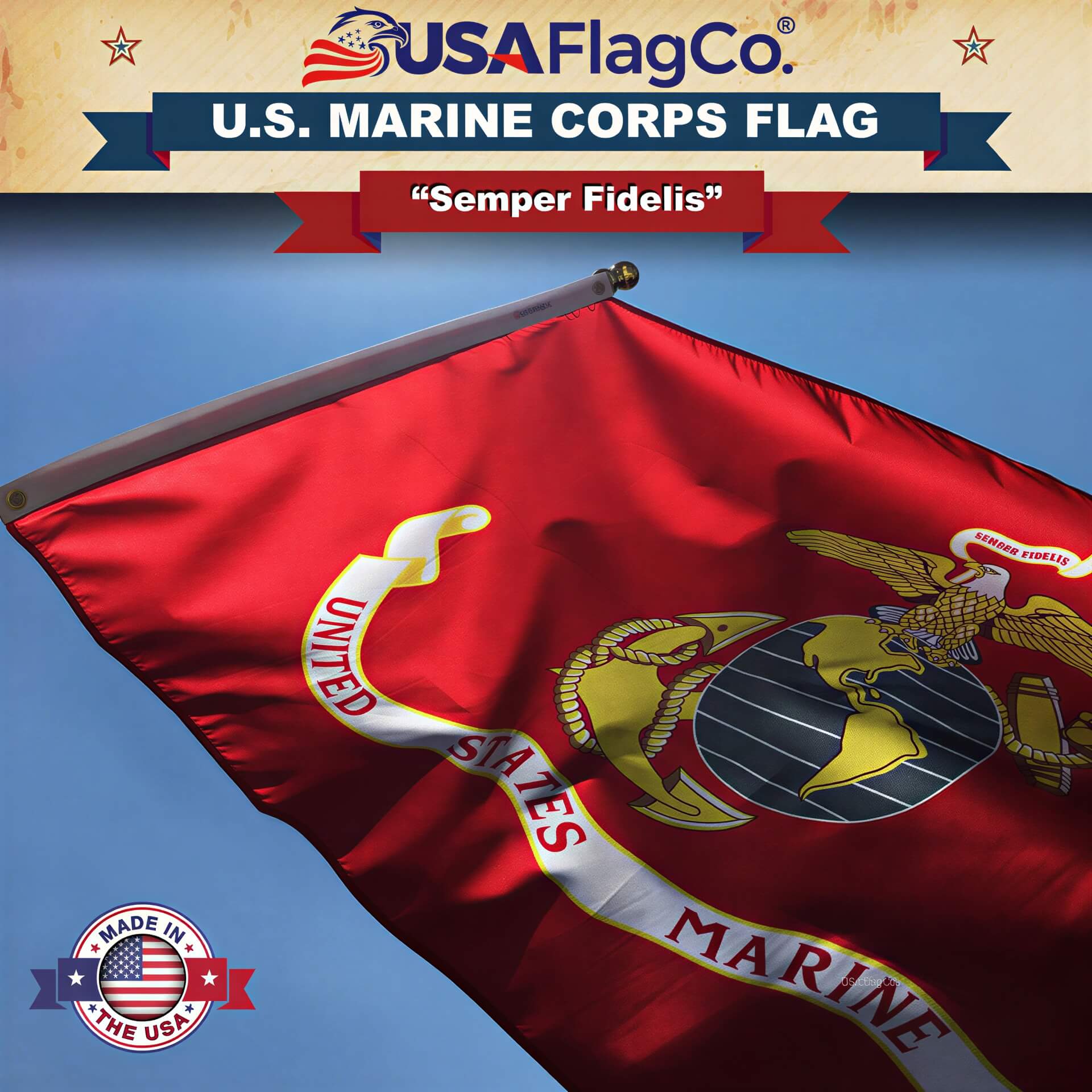 Marine Corps Flag Made in USA – Official USMC Nylon - Image 9