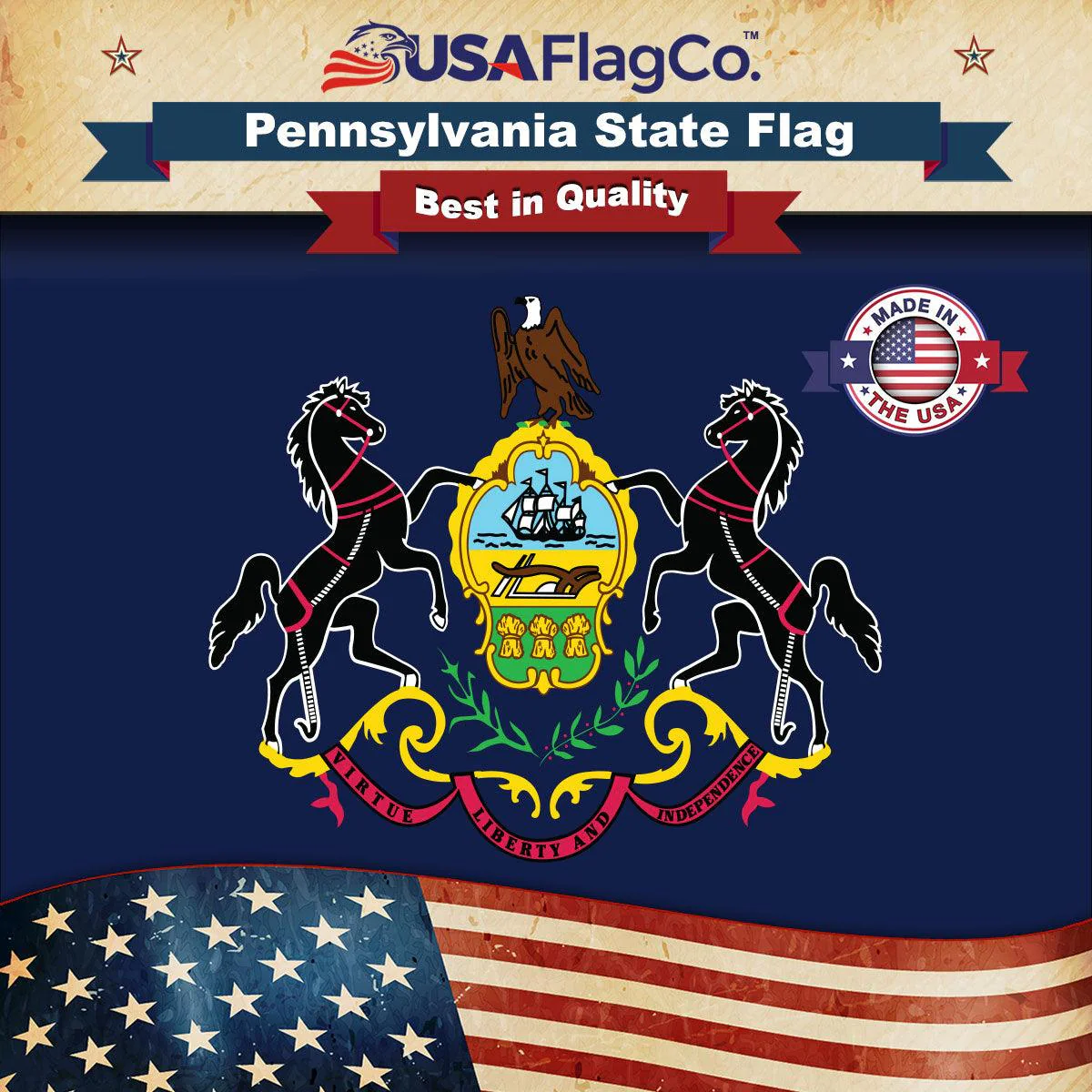 Pennsylvania State Flag Made in USA – Heavy Duty Nylon
