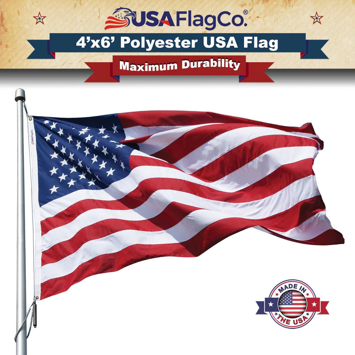 Polyester American Flag 4x6 ft Made in USA – Heavy Duty 2-Ply - Image 8