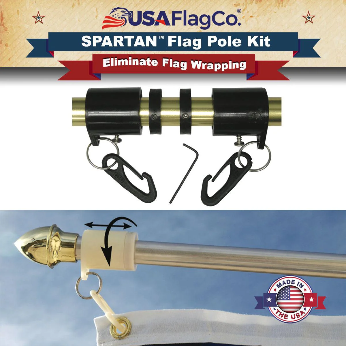 SPARTAN™ NeverFurl® 6ft Flagpole & Bracket Kit (Made in the USA) - Image 4