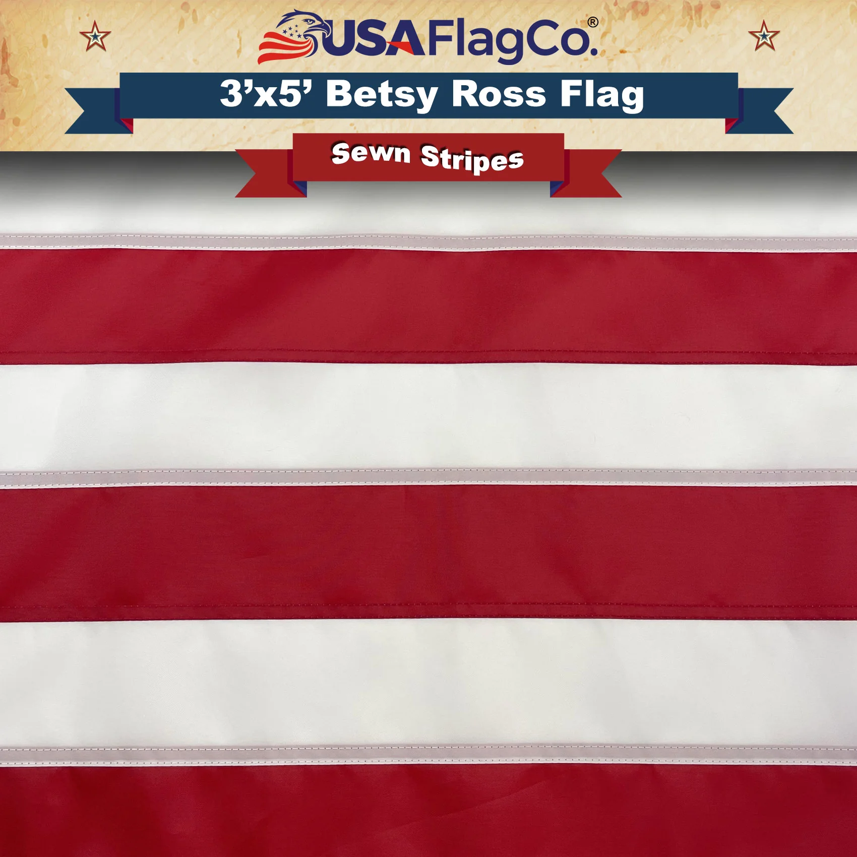 Traditional Betsy Ross Flag (3x5 foot) Embroidered Stars & Sewn Stripes - Image 5