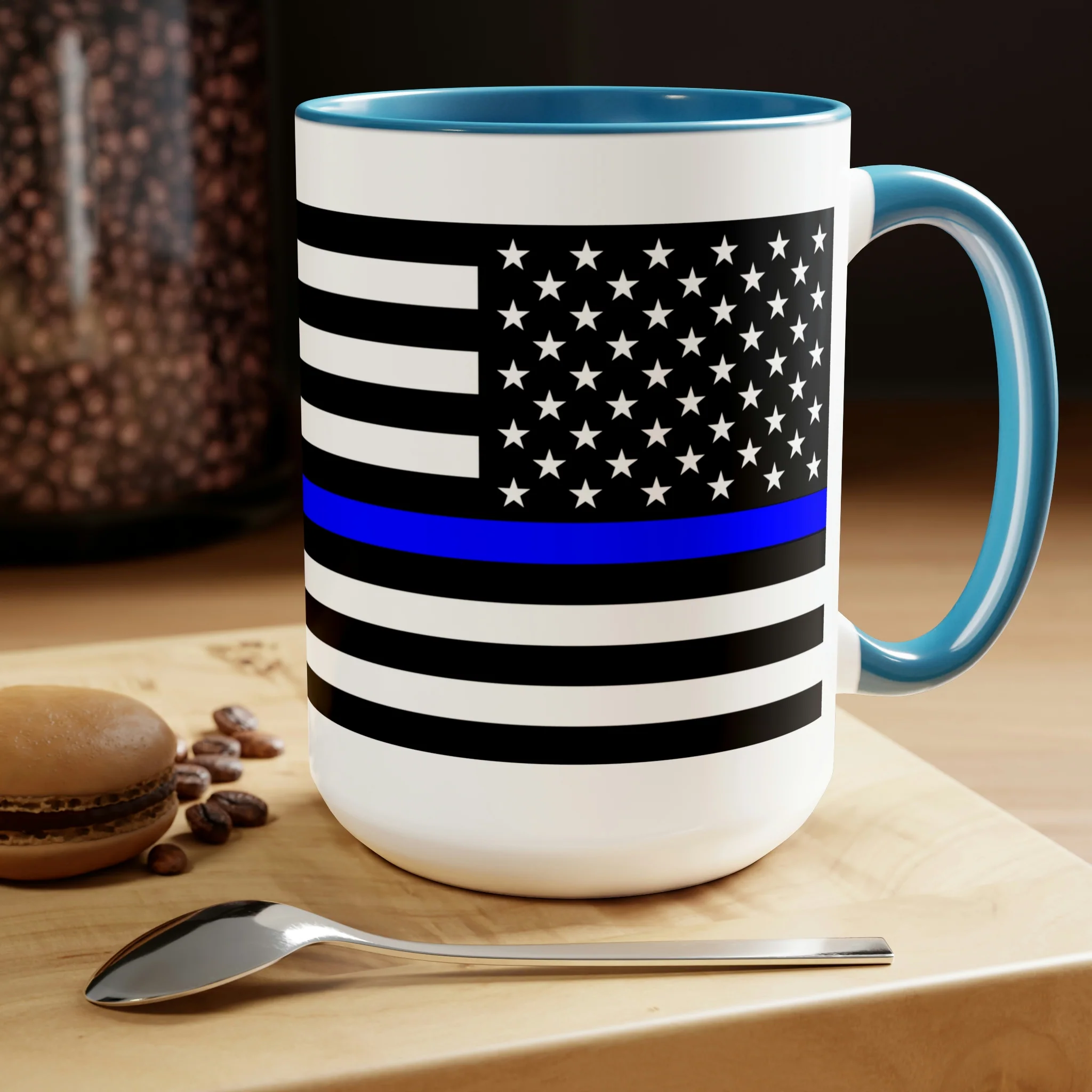 Two-Tone Thin Blue Line Flag Coffee Mugs, 15oz - Image 9