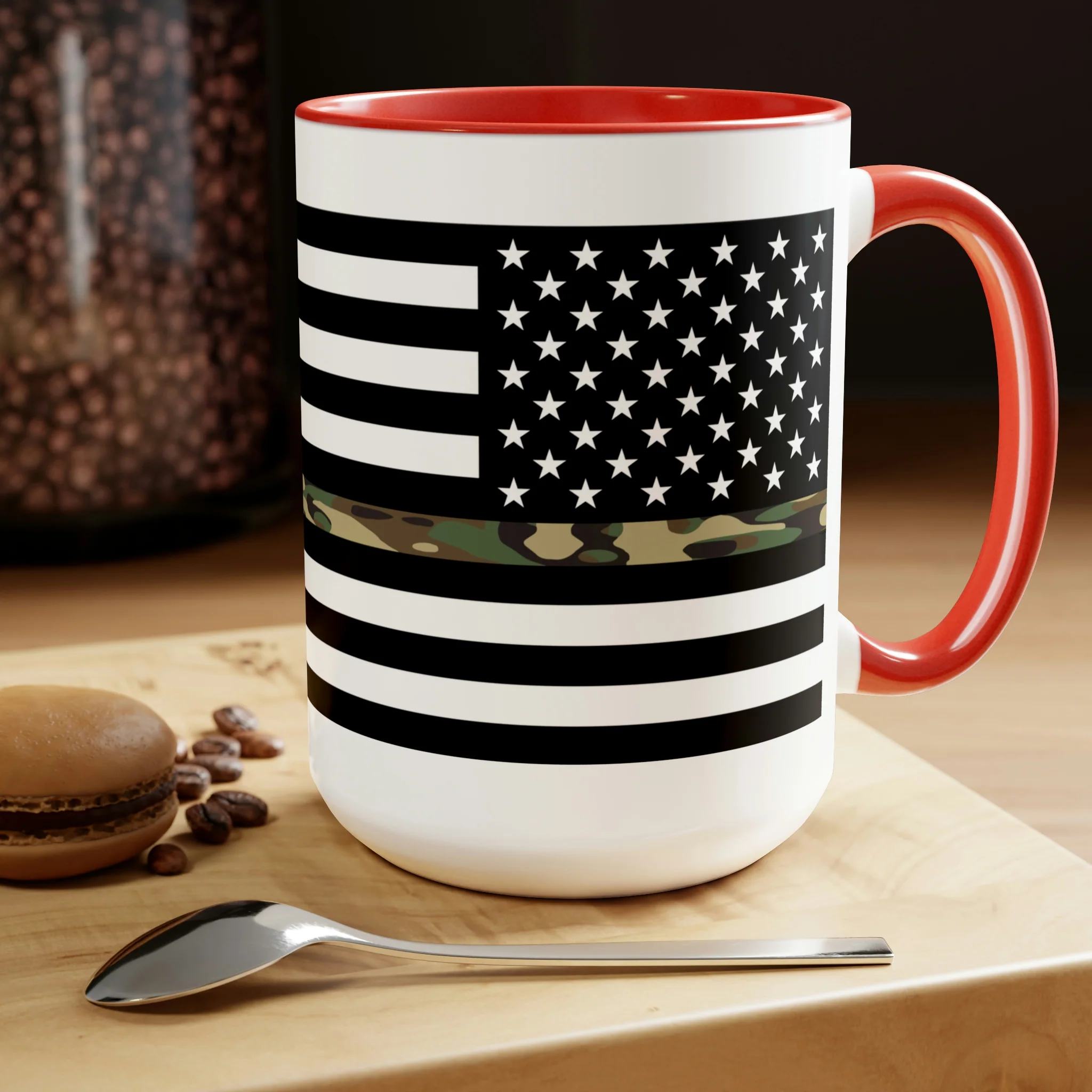 Two-Tone Thin Camo Line Flag Coffee Mugs, 15oz - Image 24
