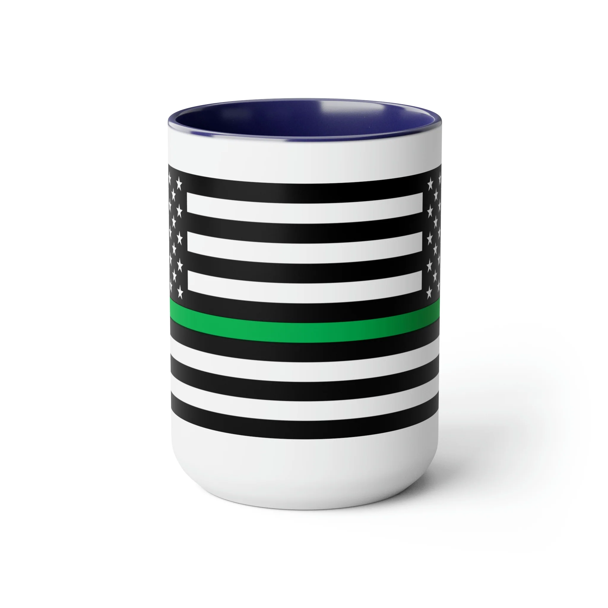 Two-Tone Thin Green Line Flag Coffee Mugs, 15oz - Image 12