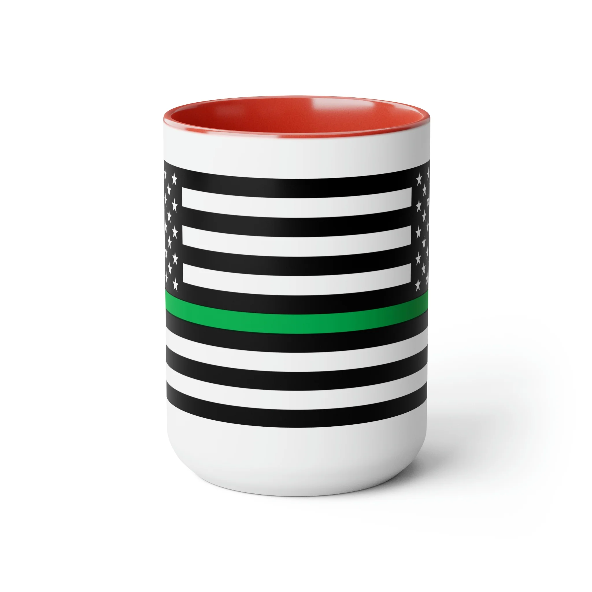 Two-Tone Thin Green Line Flag Coffee Mugs, 15oz - Image 22