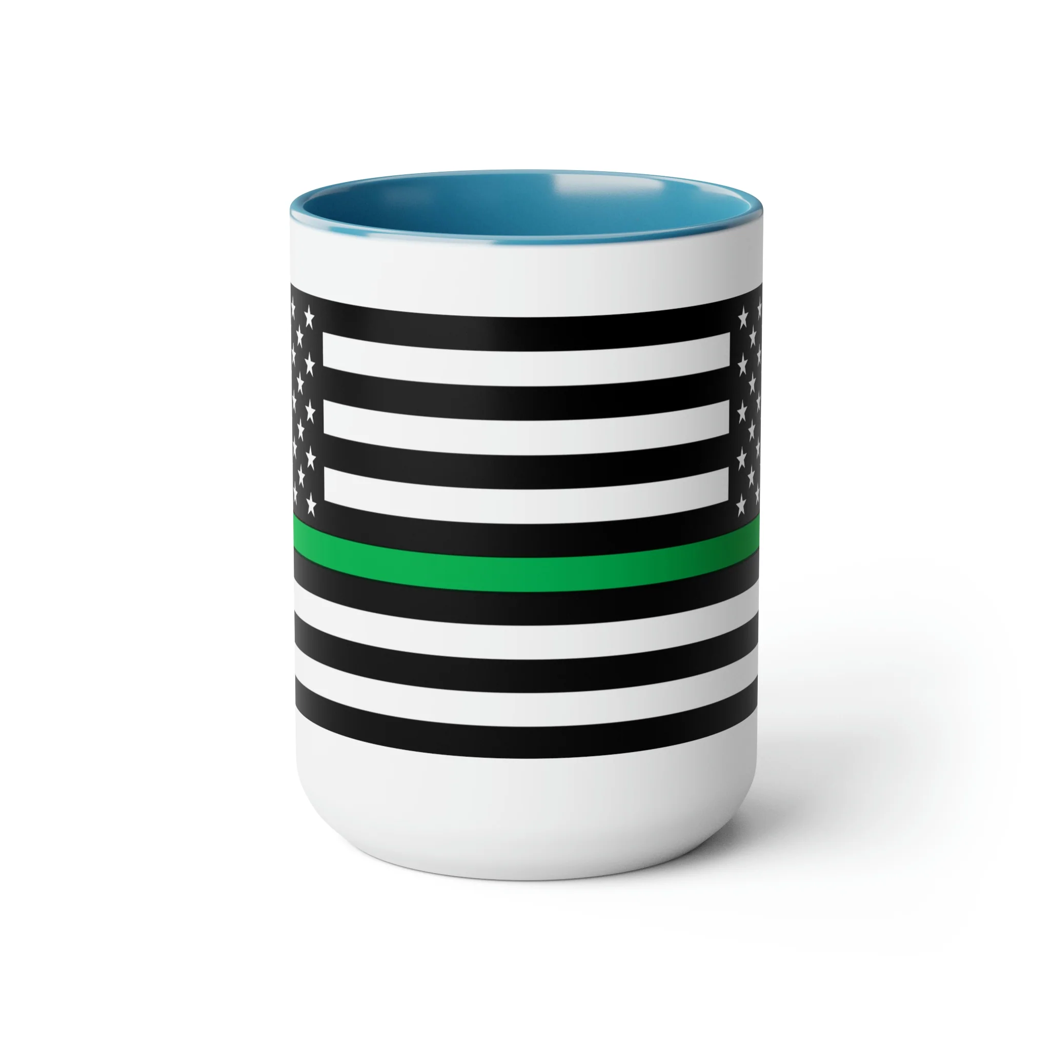 Two-Tone Thin Green Line Flag Coffee Mugs, 15oz - Image 7