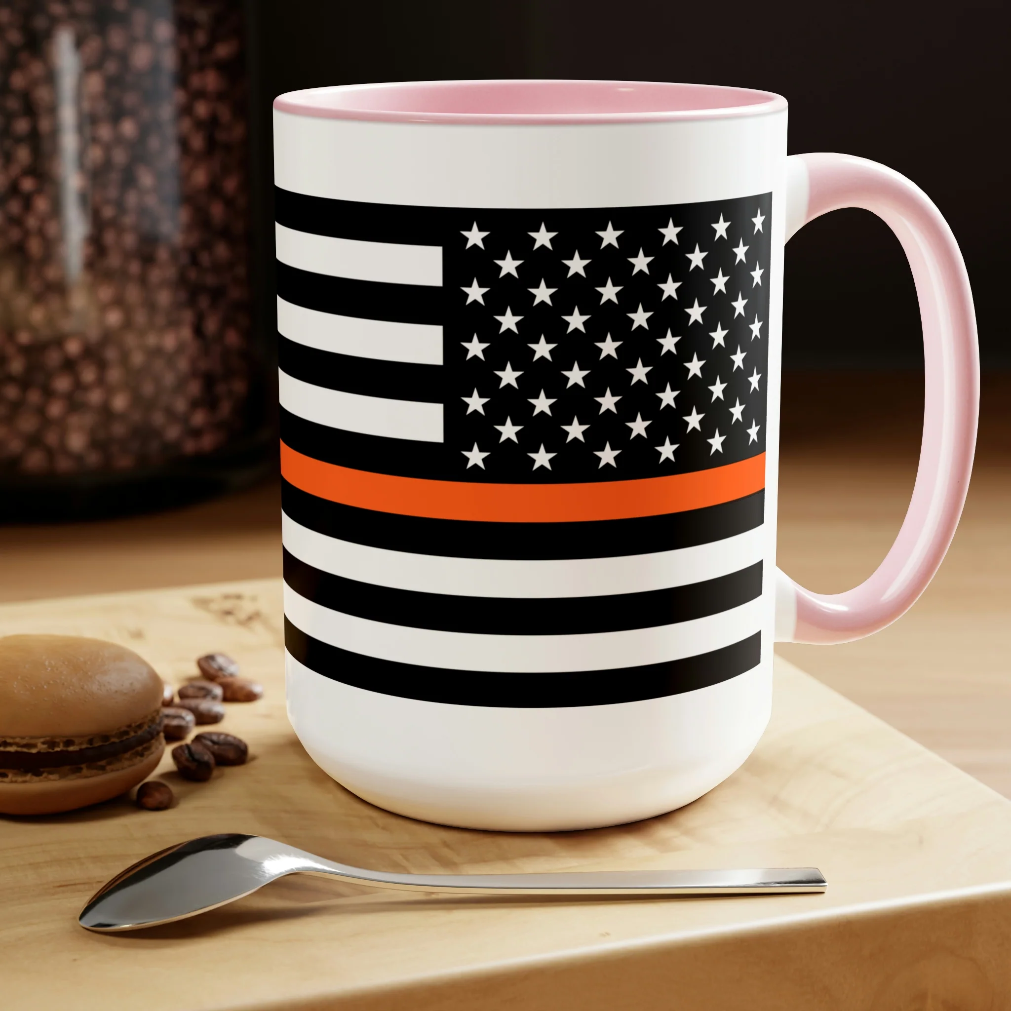 Two-Tone Thin Orange Line Flag Coffee Mugs, 15oz - Image 19