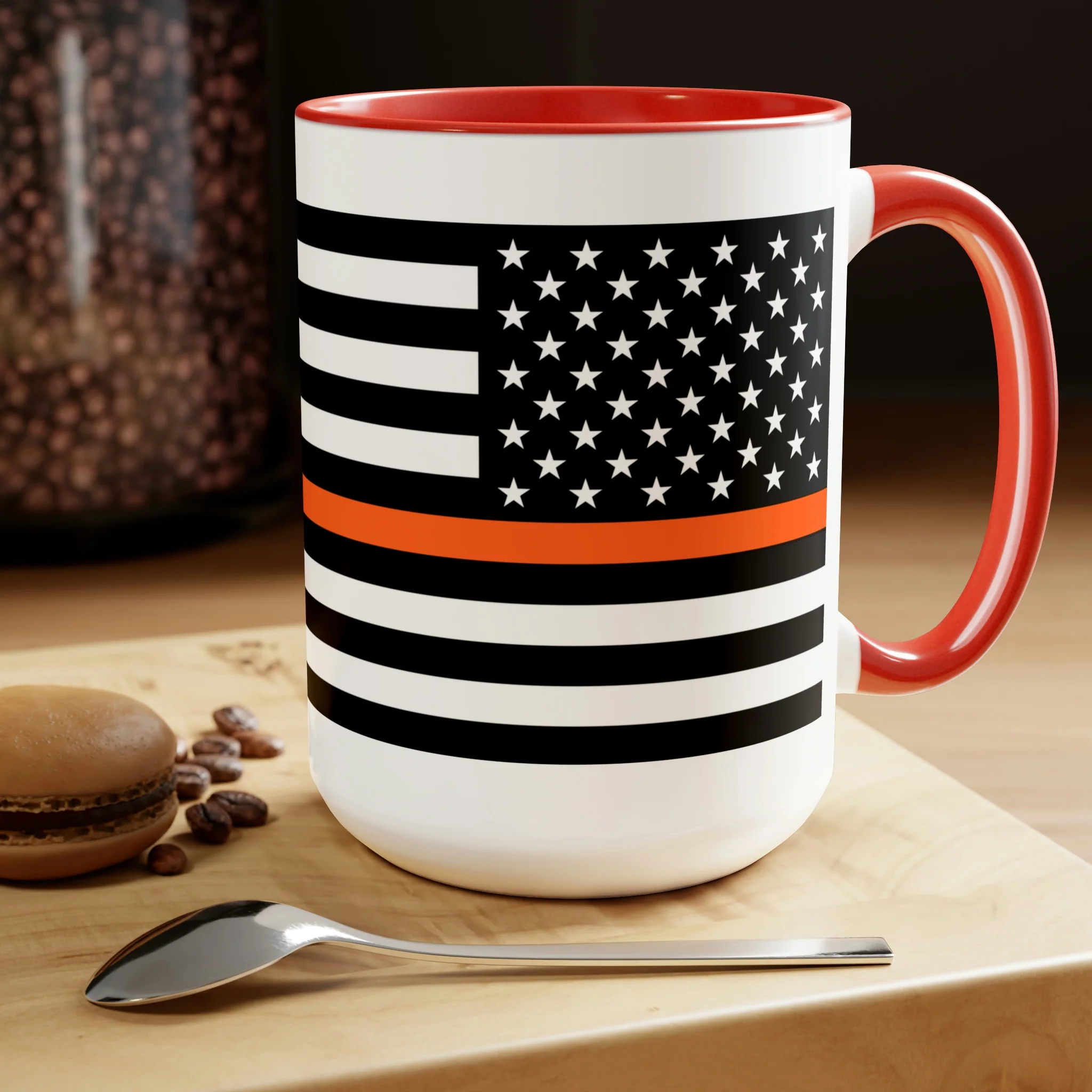 Two-Tone Thin Orange Line Flag Coffee Mugs, 15oz - Image 24