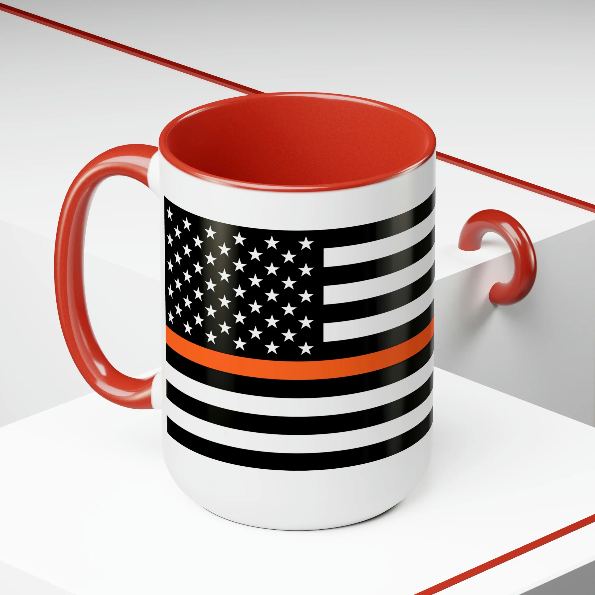Two-Tone Thin Orange Line Flag Coffee Mugs, 15oz - Image 25
