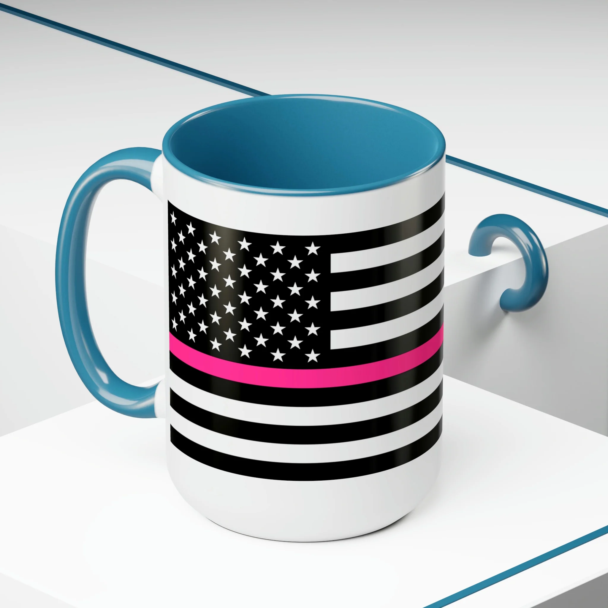 Two-Tone Thin Pink Line Flag Coffee Mugs, 15oz - Image 10