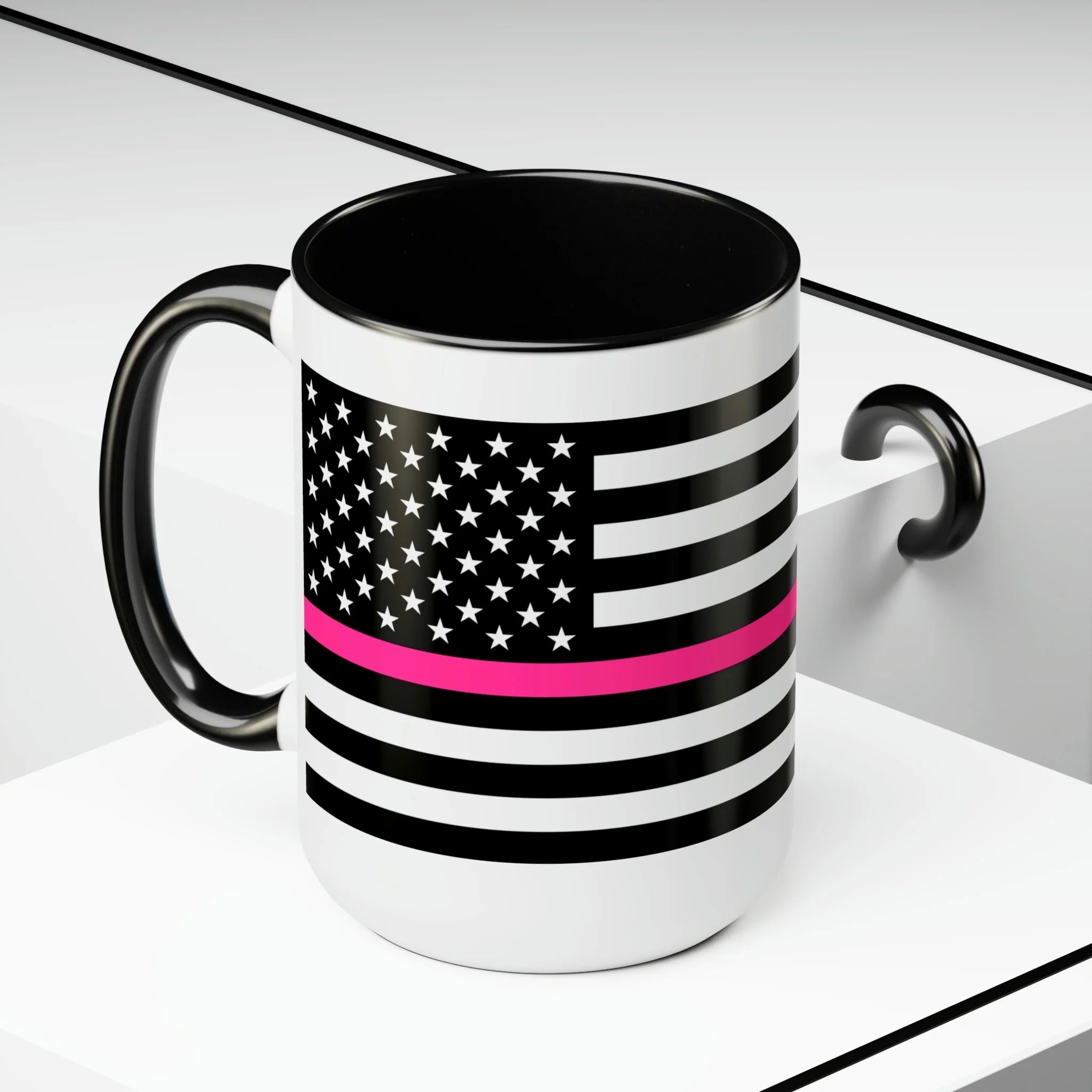 Two-Tone Thin Pink Line Flag Coffee Mugs, 15oz - Image 5