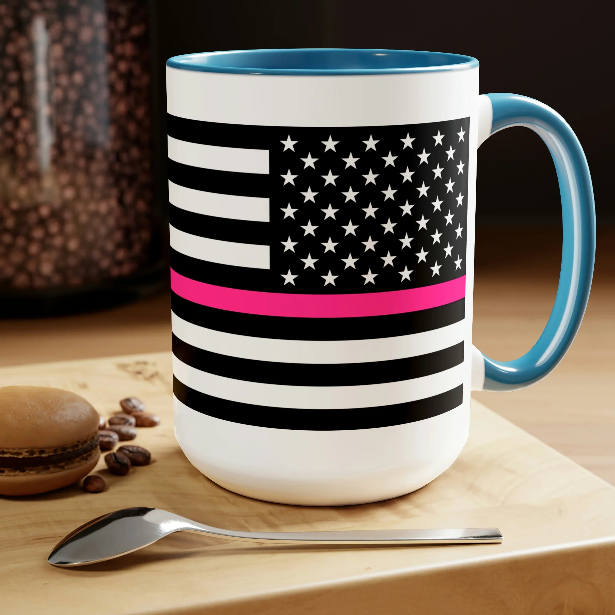 Two-Tone Thin Pink Line Flag Coffee Mugs, 15oz - Image 9