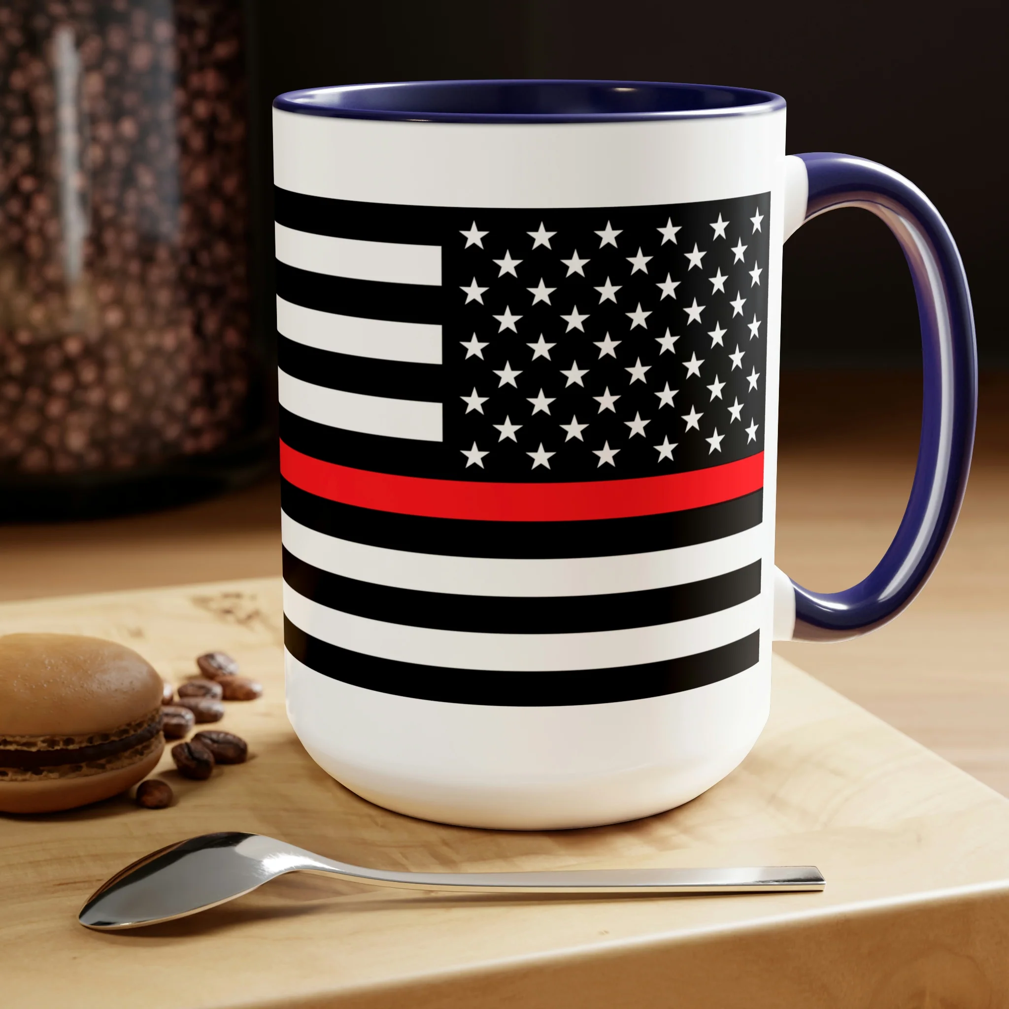 Two-Tone Thin Red Line Flag Coffee Mugs, 15oz - Image 14
