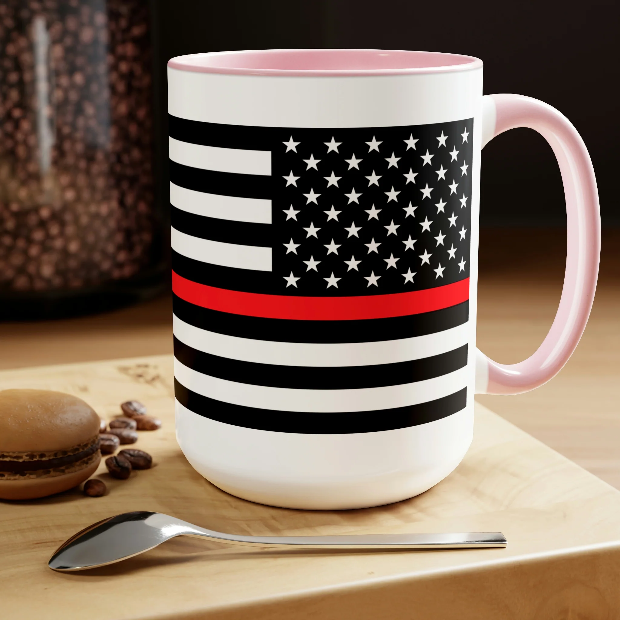 Two-Tone Thin Red Line Flag Coffee Mugs, 15oz - Image 19