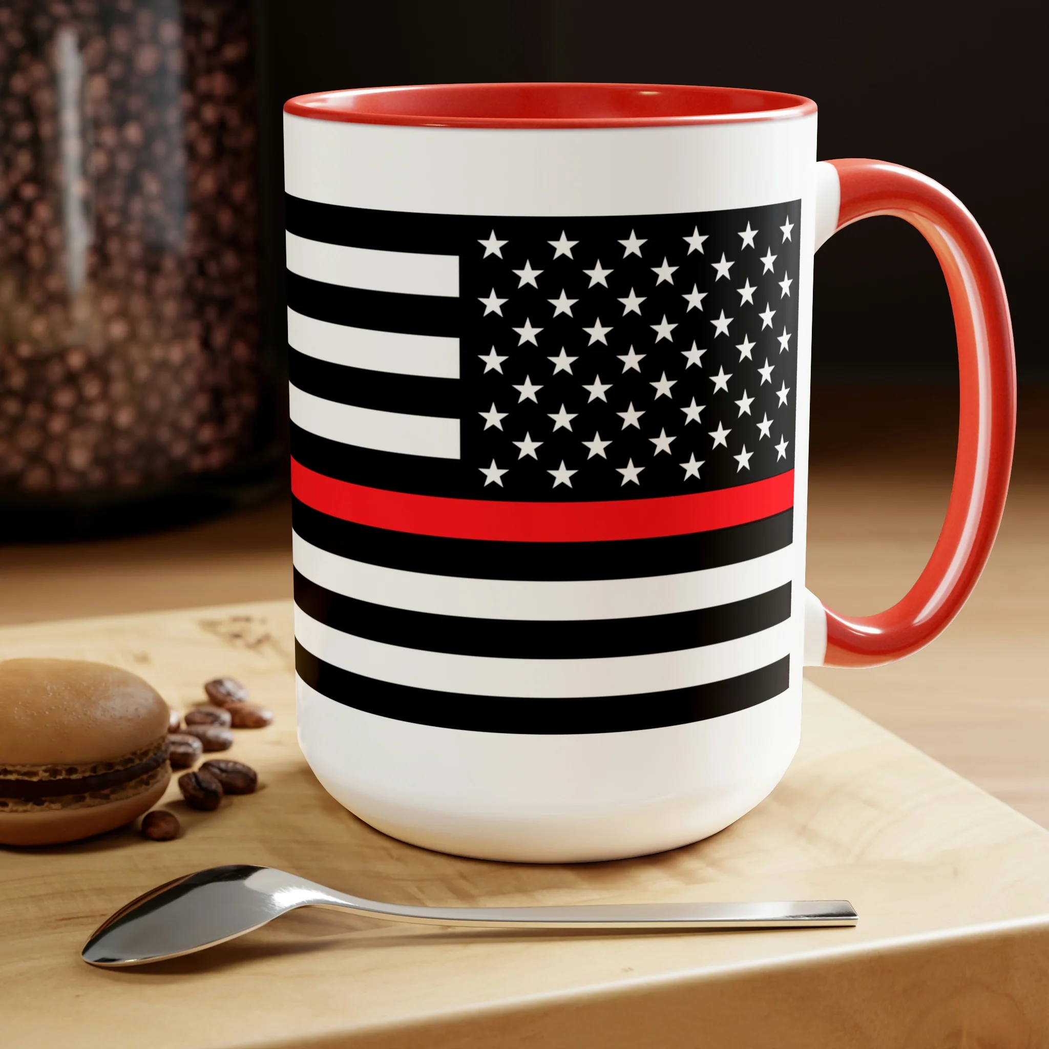 Two-Tone Thin Red Line Flag Coffee Mugs, 15oz - Image 24