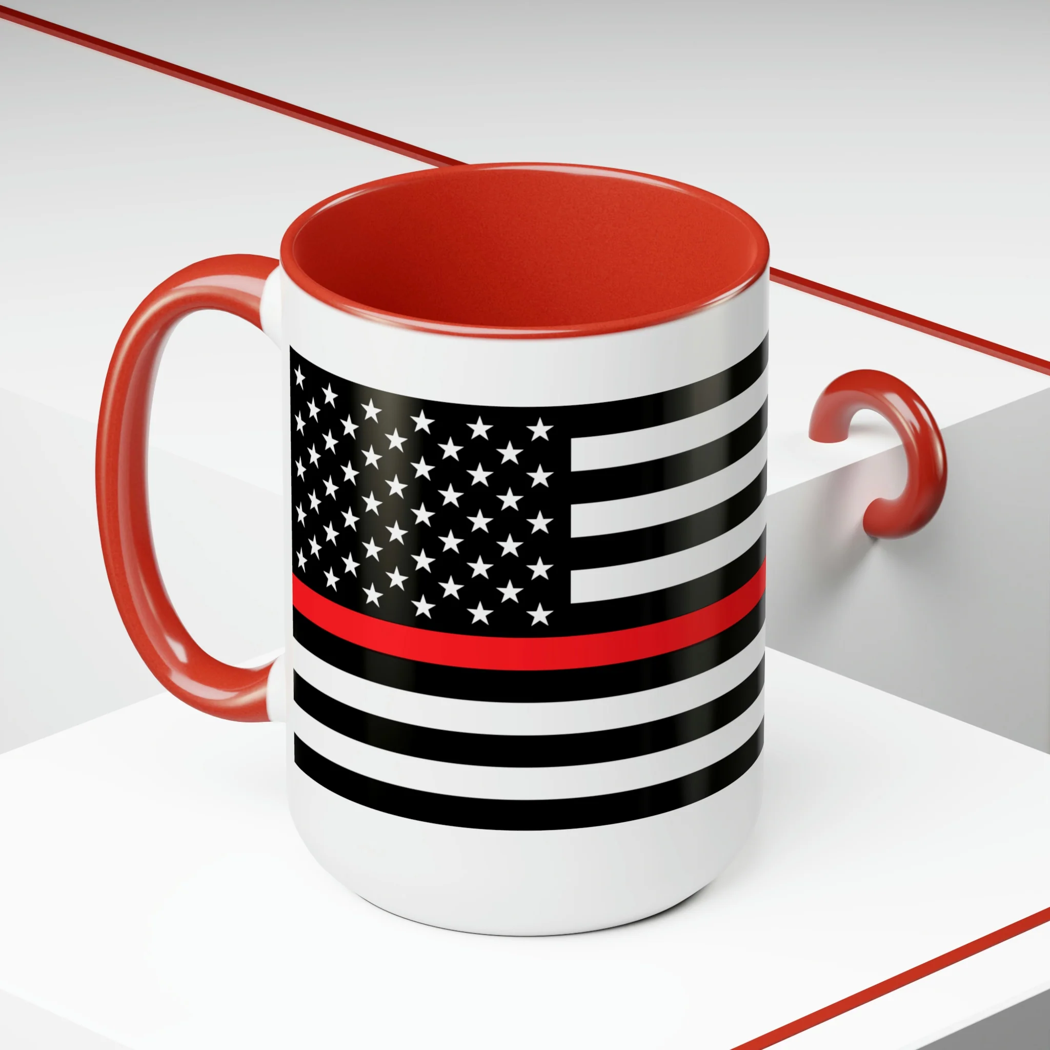 Two-Tone Thin Red Line Flag Coffee Mugs, 15oz - Image 25