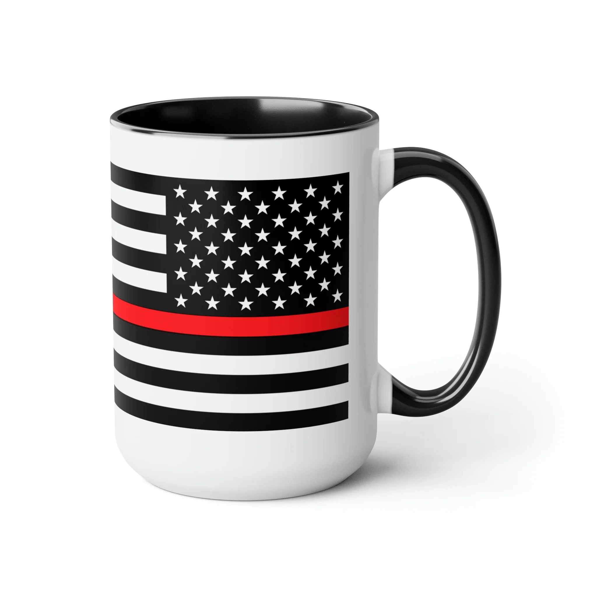 Two-Tone Thin Red Line Flag Coffee Mugs, 15oz - Image 3