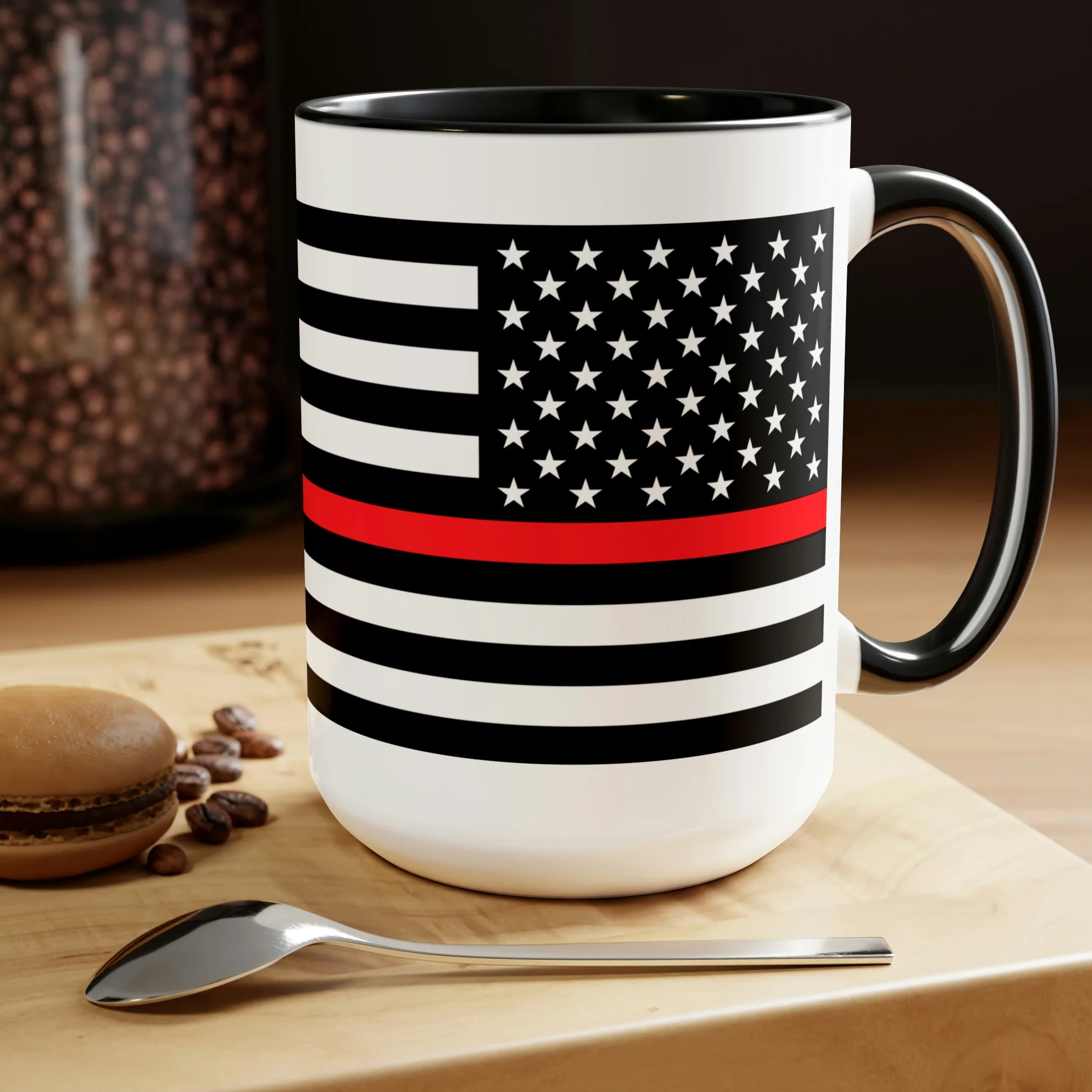 Two-Tone Thin Red Line Flag Coffee Mugs, 15oz - Image 4