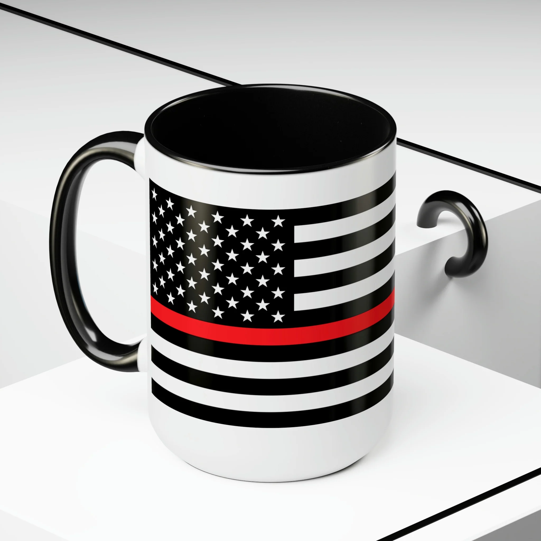 Two-Tone Thin Red Line Flag Coffee Mugs, 15oz - Image 5