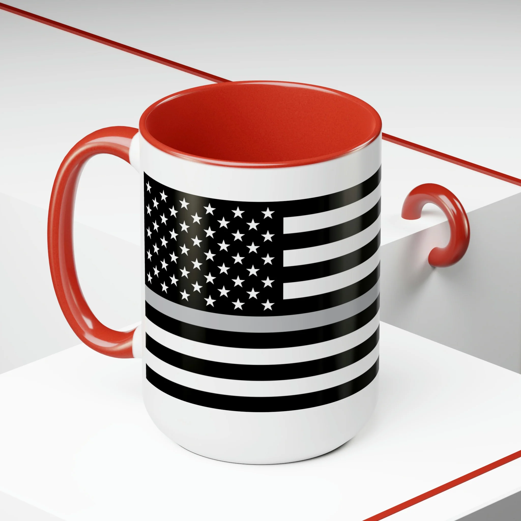 Two-Tone Thin Silver Line Flag Coffee Mugs, 15oz - Image 25