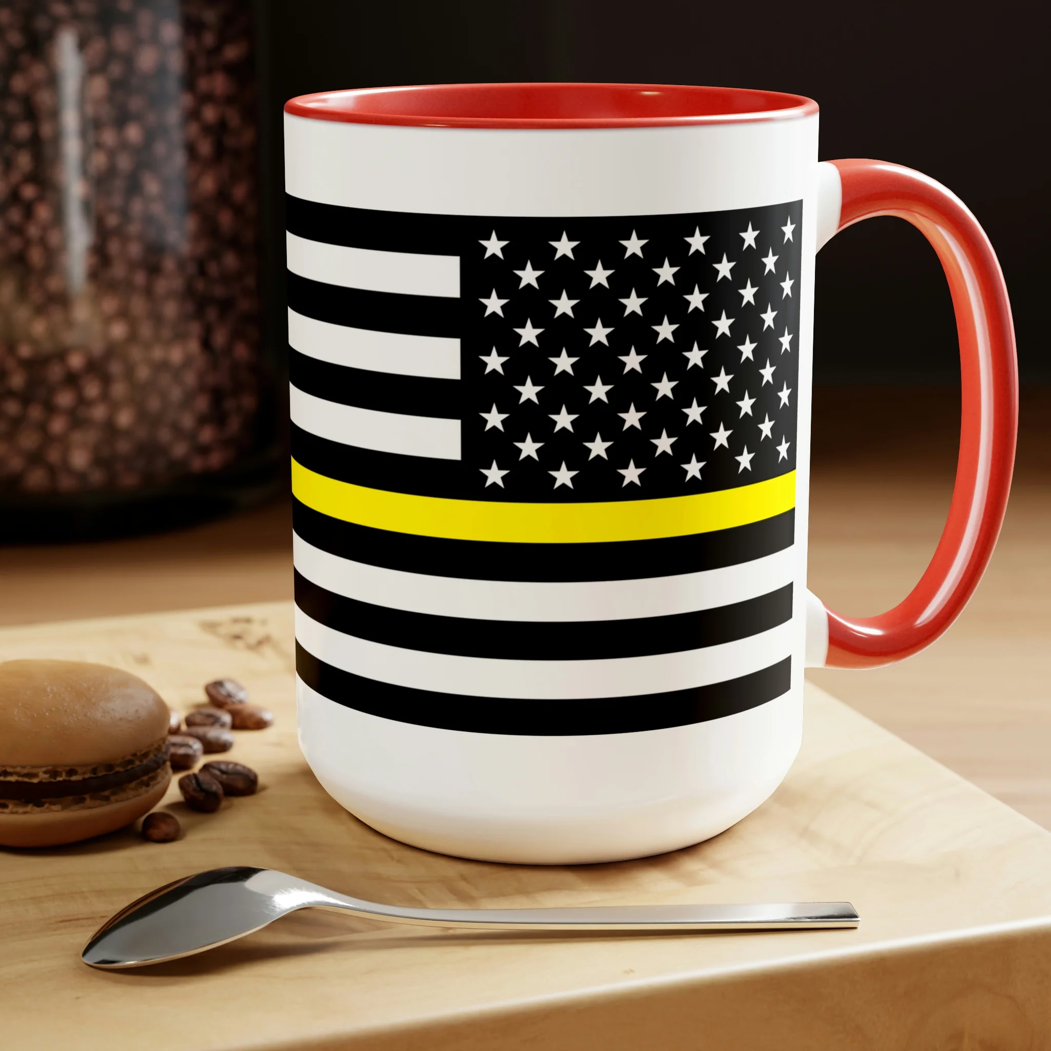 Two-Tone Thin Yellow Line Flag Coffee Mugs, 15oz - Image 24