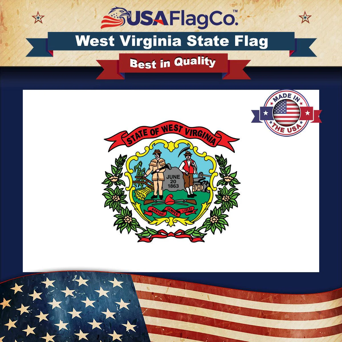 West Virginia State Flag Made in USA – Heavy Duty Nylon