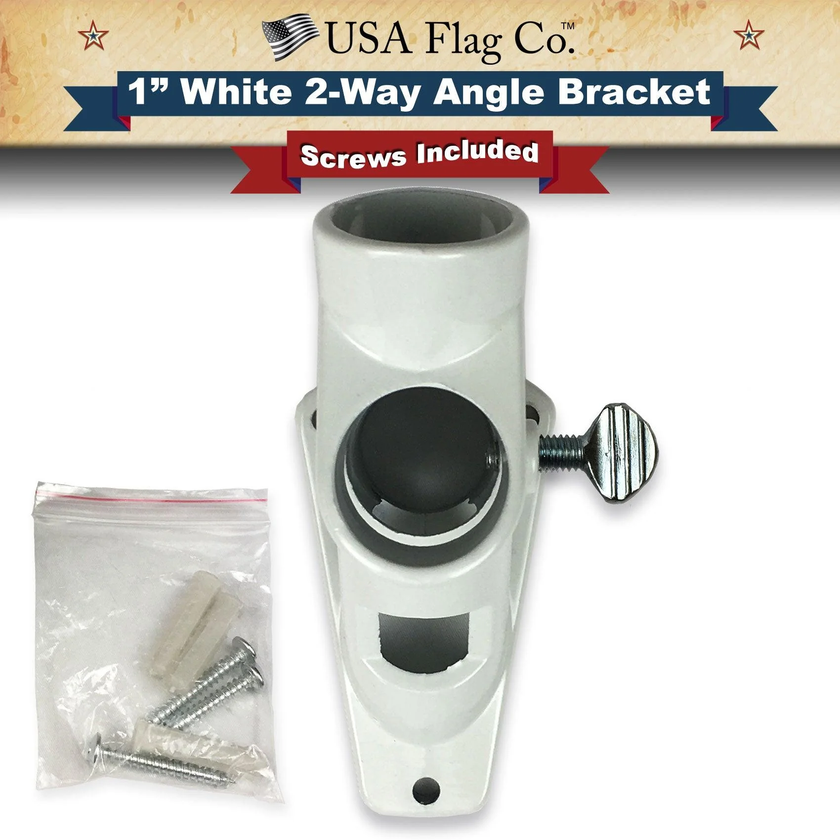 White Aluminum 2-Way Angle Flag Pole Mount (1-inch Diameter)