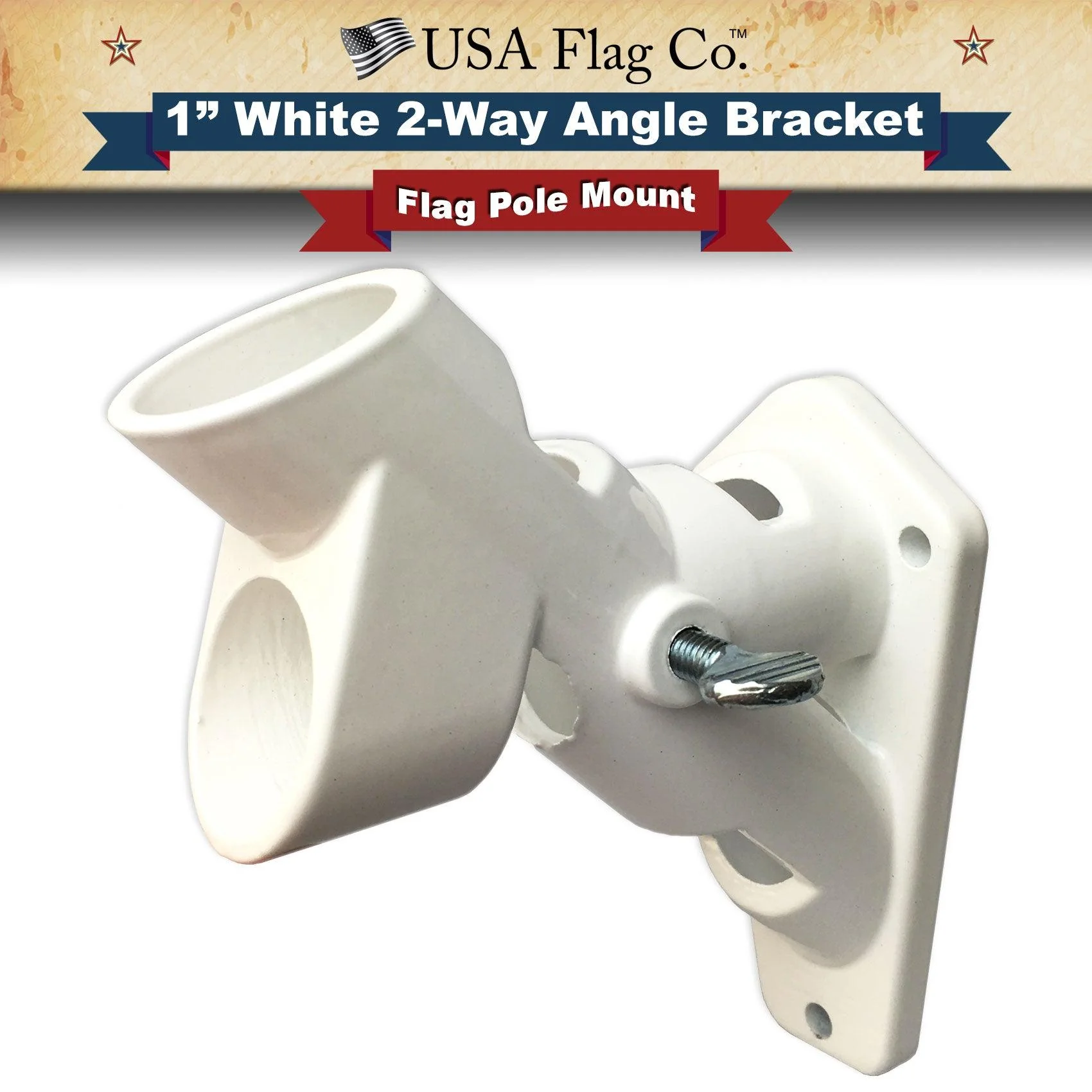 White Aluminum 2-Way Angle Flag Pole Mount (1-inch Diameter) - Image 2
