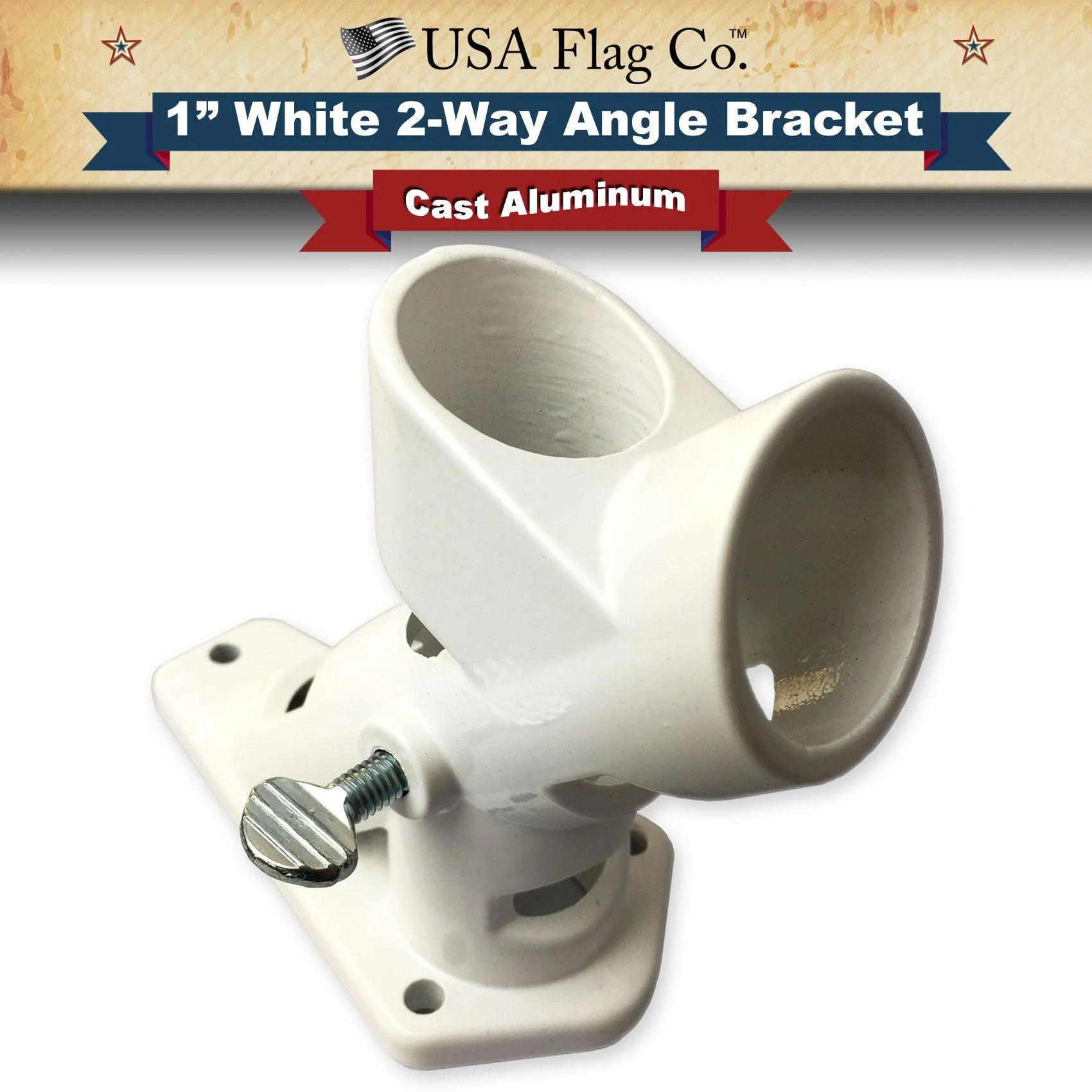 White Aluminum 2-Way Angle Flag Pole Mount (1-inch Diameter) - Image 3