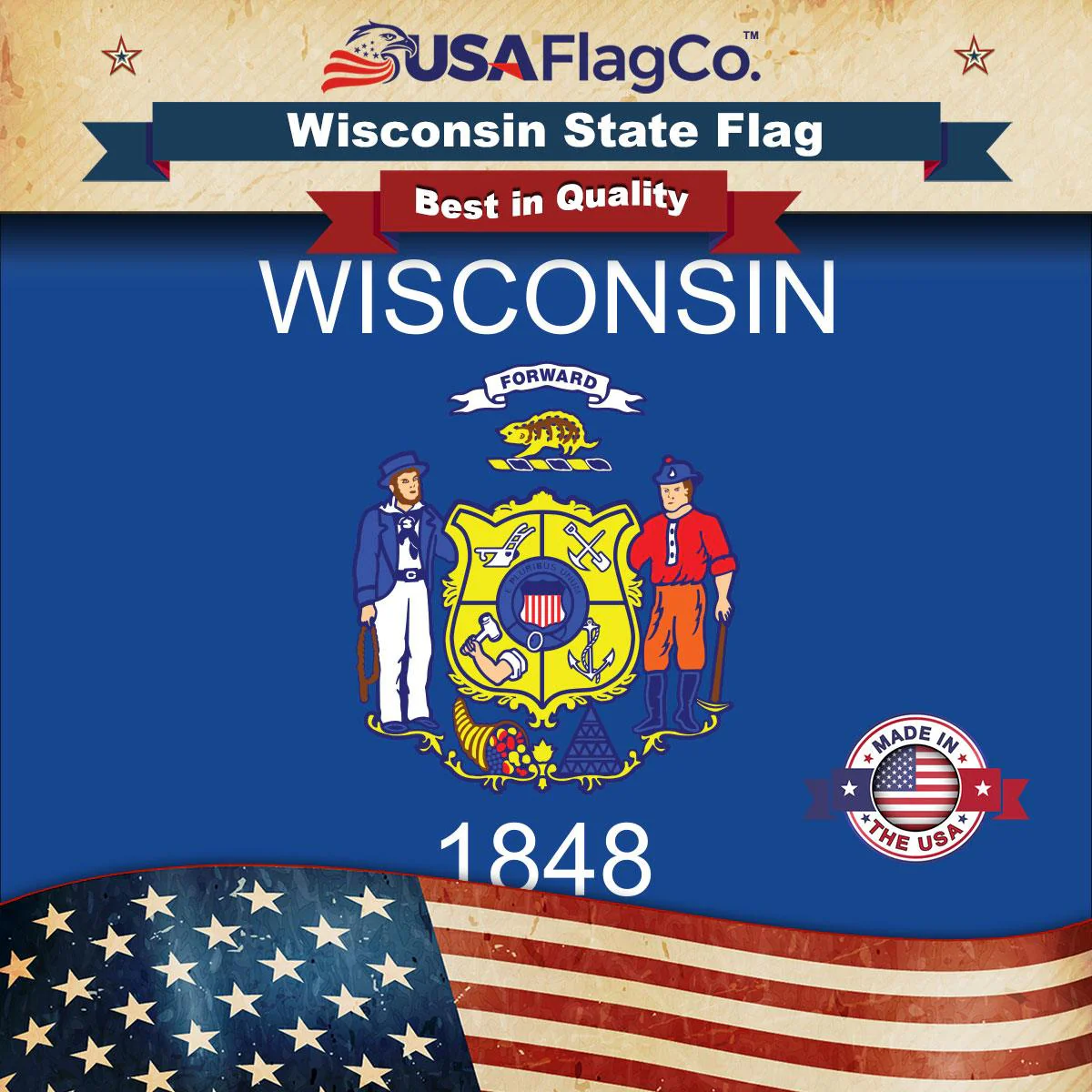 Wisconsin State Flag Made in USA – Heavy Duty Nylon
